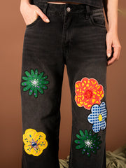 Jean bordado Flowers