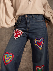 Jean corazones bordados