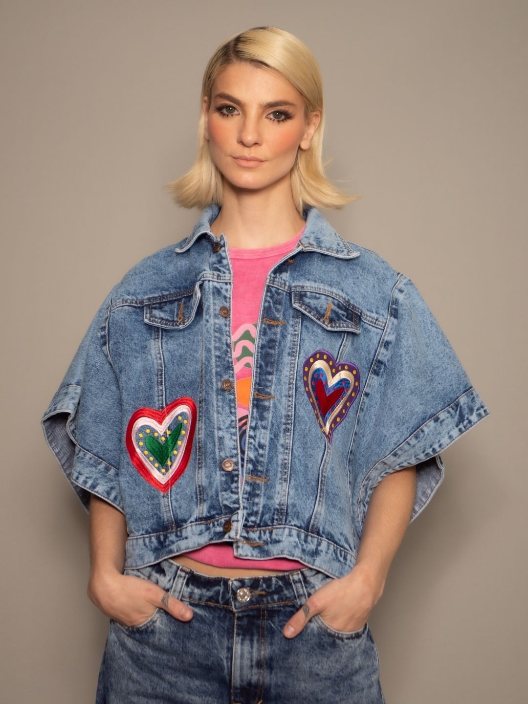Capa en Denim corazones