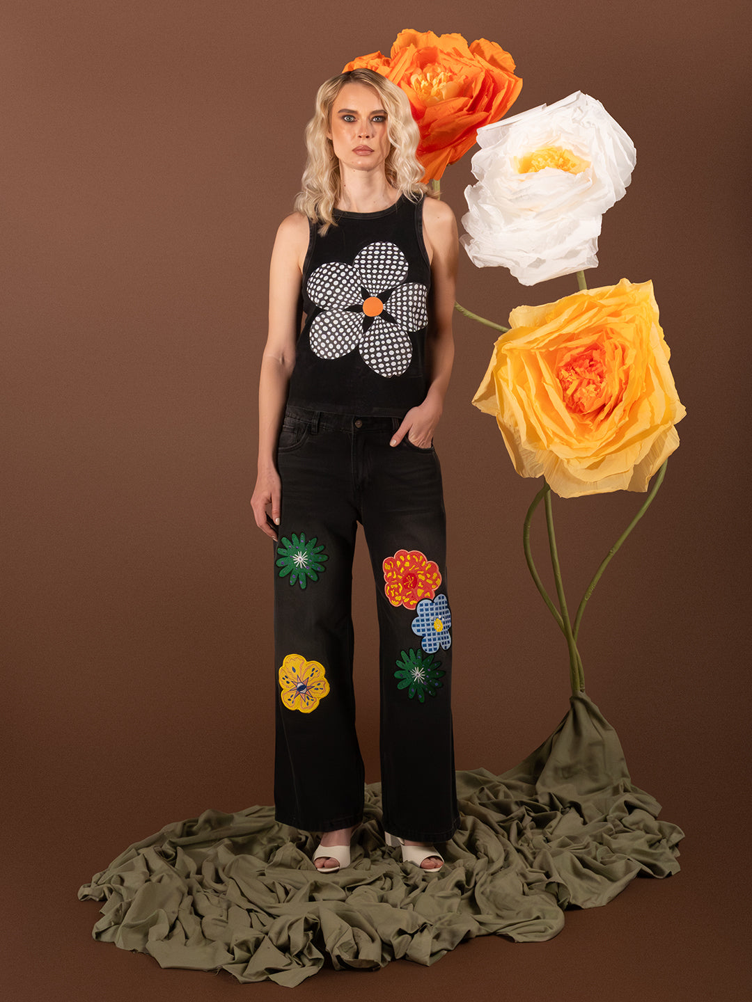 Jean bordado Flowers